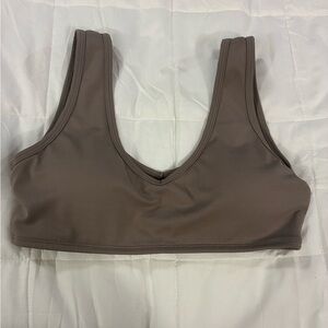 Sisterly Tribe V-Neck Sports Bralette in Taupe size medium